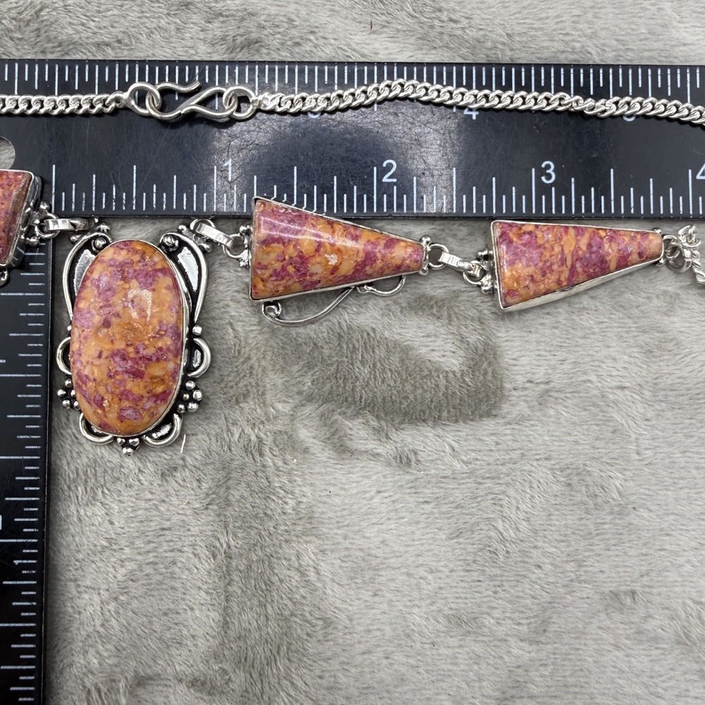 Vintage Stone Pink Statement Necklace Polished Jasper 20" - Picture 10 of 12